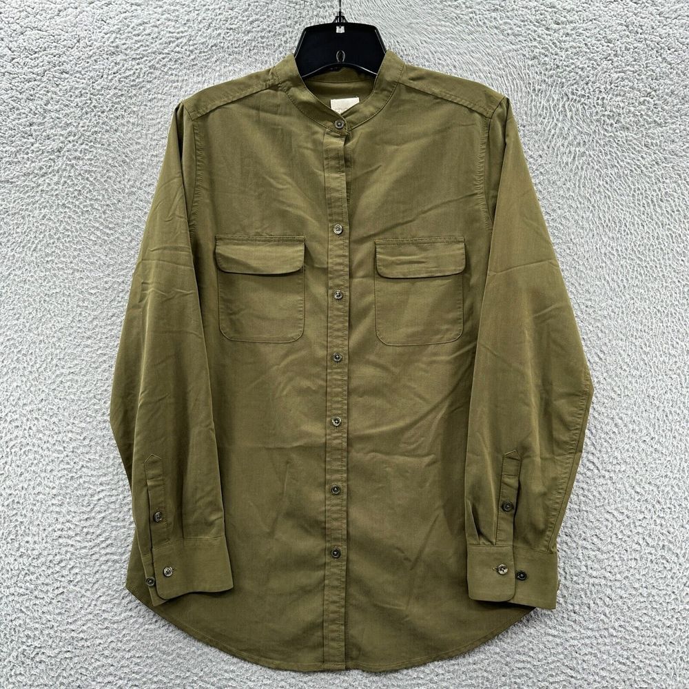 CHICOS Shirt Womens Size 0 Small Button Up Blouse Top Long Sleeve Green*